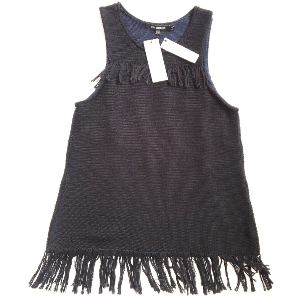 Tess Giberson Fringe Sleeveless Top Size Large